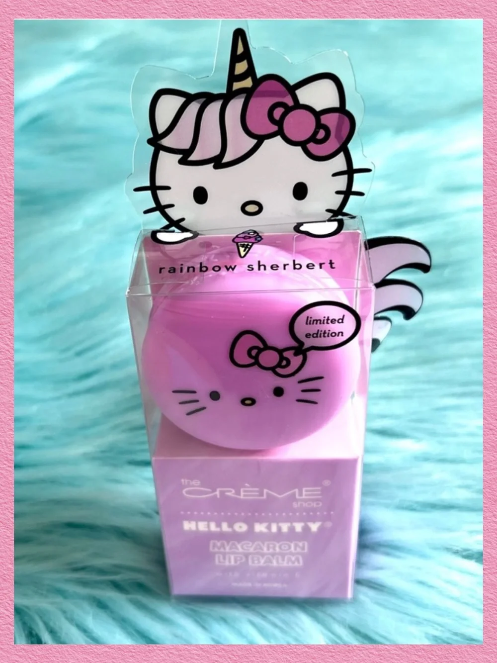 Crème Shop X Sanrio Rainbow Sherbet Limited Edition Hello Kitty Macaron Lip Balm